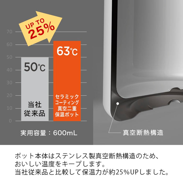 Hario White Double-Layer Thermal Coffee Pot 600Ml Ceramic Coated Vacuum Server