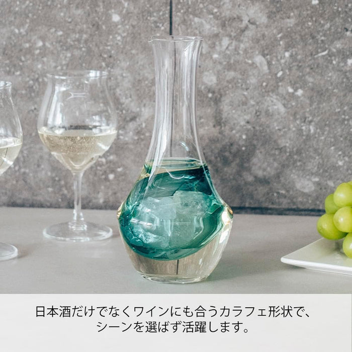 Hario Cool Carafe 360ml Transparent Green Sake Cup with Ice Pocket