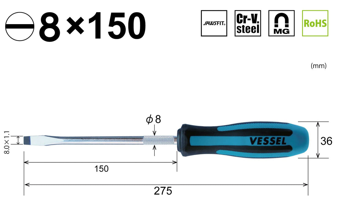 Vessel Megadora 8x150 Regular Screwdriver - High-Quality Tool-Kiichin - The #1 Place for Japanese Goods in Your Hand!