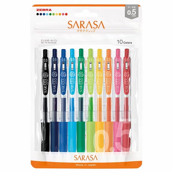 Zebra Sarasa Clip Gel Ballpoint Pens 0.5mm 10 Color Set - Zebra Jj15-10C-N-Kiichin - The #1 Place for Japanese Goods in Your Hand!