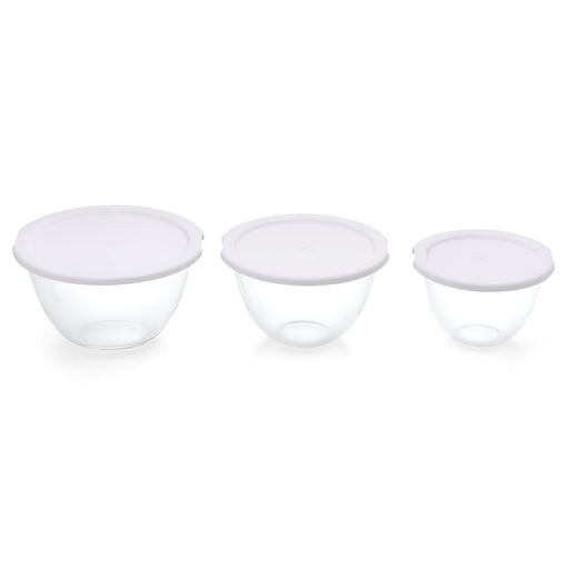 Hario 3pc Heat-Resistant Glass Bowls w/Lid White/Transparent-Kiichin - The #1 Place for Japanese Goods in Your Hand!