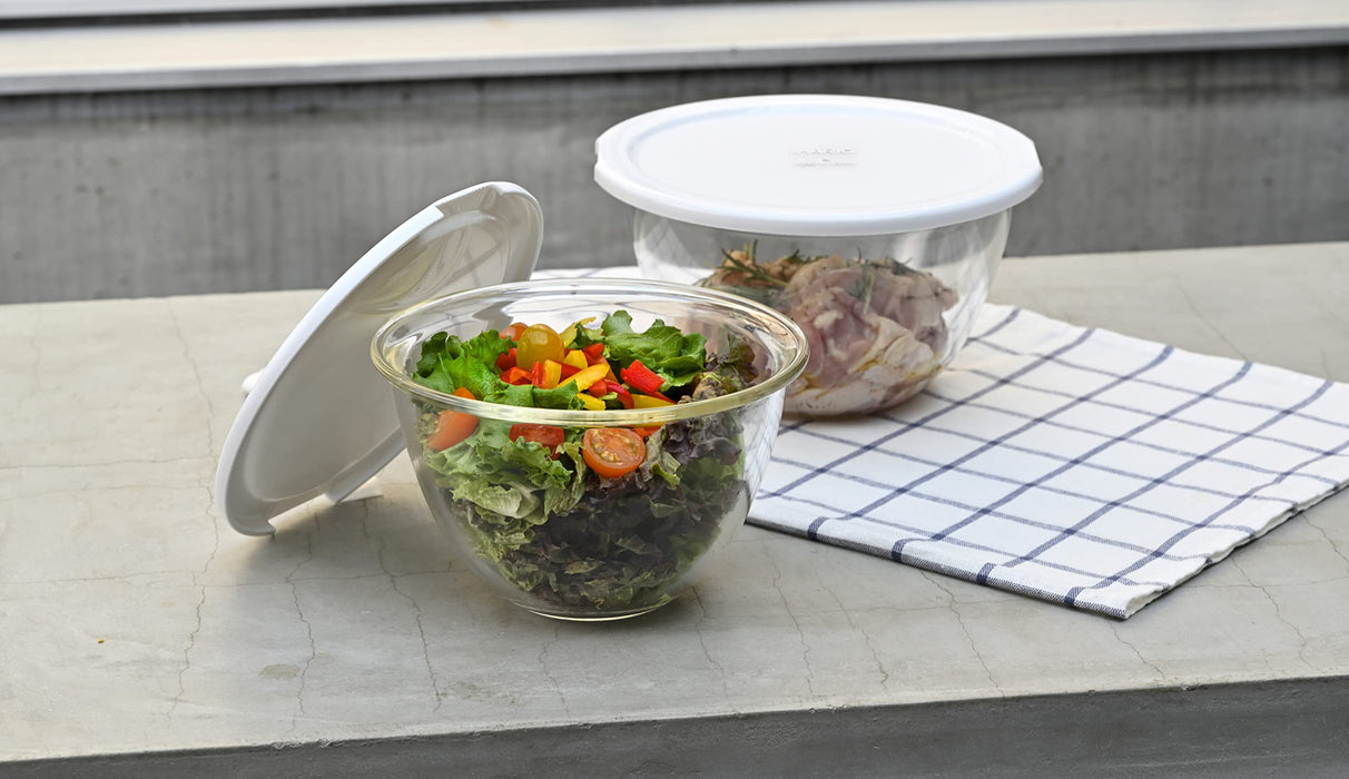 Hario 3pc Heat-Resistant Glass Bowls w/Lid White/Transparent-Kiichin - The #1 Place for Japanese Goods in Your Hand!