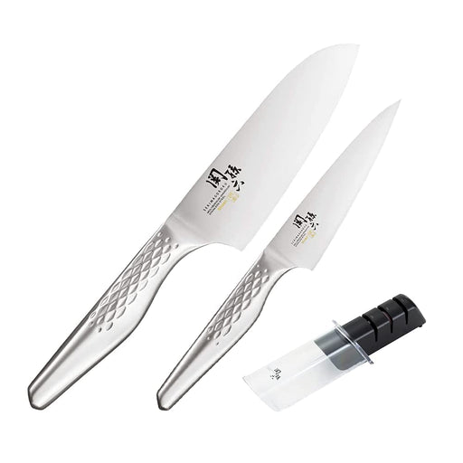 Kai Seki Magoroku Takusou Value 3-Pc Set Ko Santoku Petty Knife & Sharpener (Ab5162+Ab5163+Ap0308)-Kiichin - The #1 Place for Japanese Goods in Your Hand!