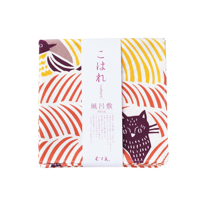 Musubi Furoshiki 70Cm Kata Kohare Cat & Bird Pink - Made In Japan-Kiichin - The #1 Place for Japanese Goods in Your Hand!