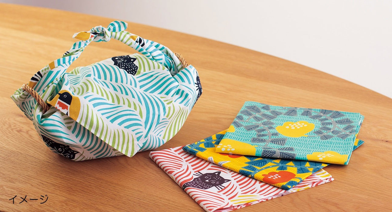 Musubi Furoshiki 70Cm Cat & Bird Green - Made In Japan - 21414-214 Kohare-Kiichin - The #1 Place for Japanese Goods in Your Hand!