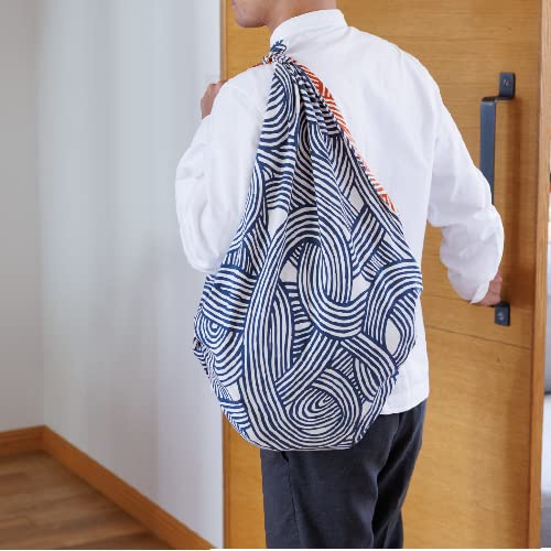 Musubi Furoshiki 3-Way Isa Pattern Double-Sided Knot Eyes Orange 104Cm Cotton - Japanese-Kiichin - The #1 Place for Japanese Goods in Your Hand!