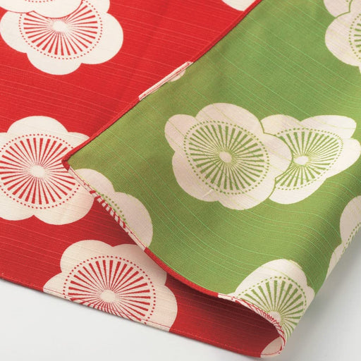 Musubi Furoshiki 3-Way Isa Pattern Plum Red Green Cotton Japan 104Cm - Premium Quality Cotton Furoshiki for Versatile Use-Kiichin - The #1 Place for Japanese Goods in Your Hand!