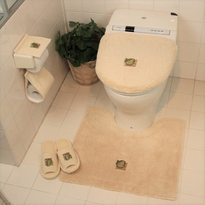 Senko Japan Tiny Leaf Slippers - Beige Embroidered Toilet Shoes (Free Size)-Kiichin - The #1 Place for Japanese Goods in Your Hand!