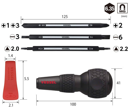 Vessel 220W-BC3C Ball Grip Driver - Versatile Tool for Phillips Flathead Triangular Screws-Kiichin - The #1 Place for Japanese Goods in Your Hand!