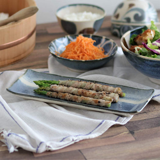 Awasaka Blue Arabesque Rice Bowl Brush Design - Elegant Diningware-Kiichin - The #1 Place for Japanese Goods in Your Hand!