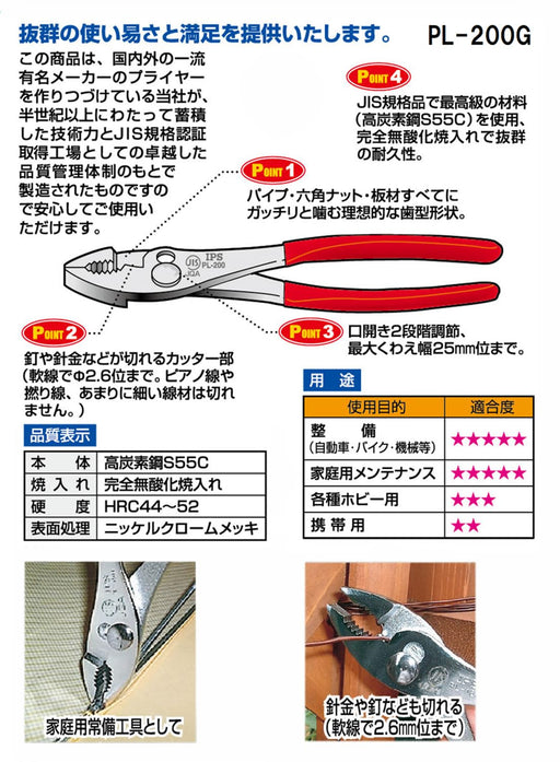 Igarashi Plyer 200mm Combination Pliers with Grip Made in Tsubame Sanjo Japan-Kiichin - The #1 Place for Japanese Goods in Your Hand!
