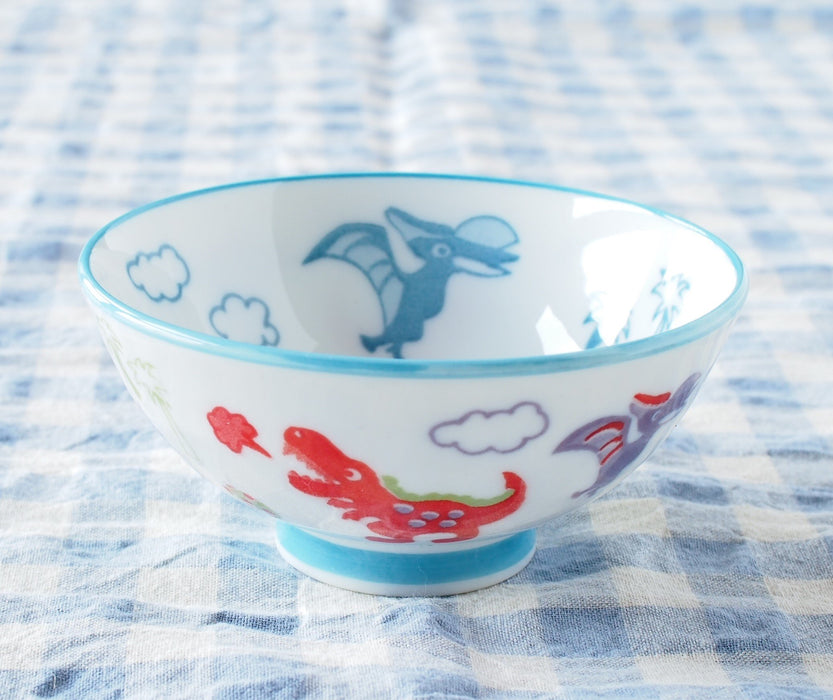 Minoru Pottery Dinosaur Kids Bowl White - Durable and Fun Design-Kiichin - The #1 Place for Japanese Goods in Your Hand!