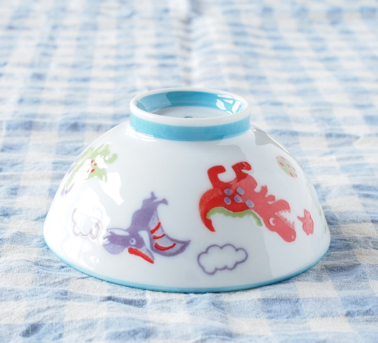 Minoru Pottery Dinosaur Kids Bowl White - Durable and Fun Design-Kiichin - The #1 Place for Japanese Goods in Your Hand!