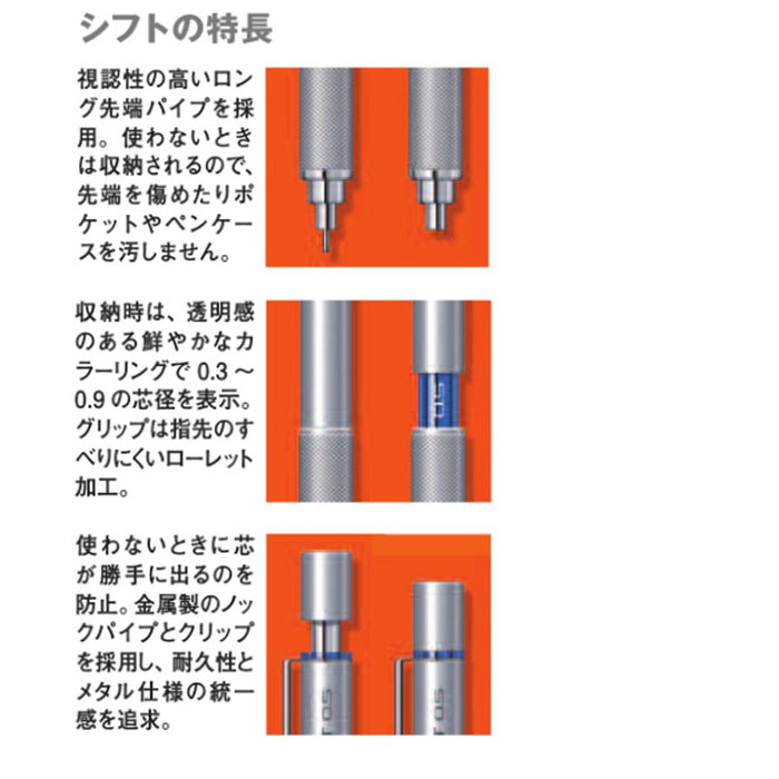 Mitsubishi Pencil Mechanical Drafting Pencil 0.5 Shift Silver M51010.26-Kiichin - The #1 Place for Japanese Goods in Your Hand!