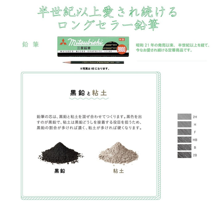 Mitsubishi Pencil H Grade 9800 - Pack of 12 Pencils-Kiichin - The #1 Place for Japanese Goods in Your Hand!
