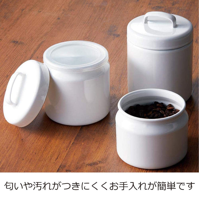 Noda Horo Enamel Storage Canister L - White Round with Inner Lid Made in Japan