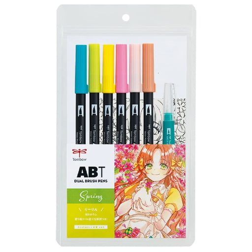 Tombow Dual Brush Pen Illustration Set 6 Spring Colors with Water Brush AB-T6CSRQA-Kiichin - The #1 Place for Japanese Goods in Your Hand!