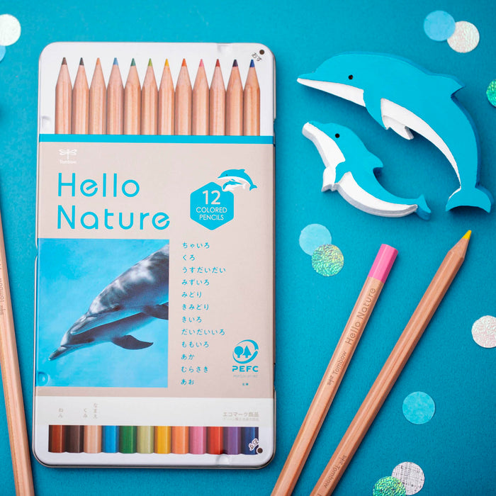 Tombow 12 Color Set Bottlenose Dolphin Theme Hello Nature Colored Pencils-Kiichin - The #1 Place for Japanese Goods in Your Hand!