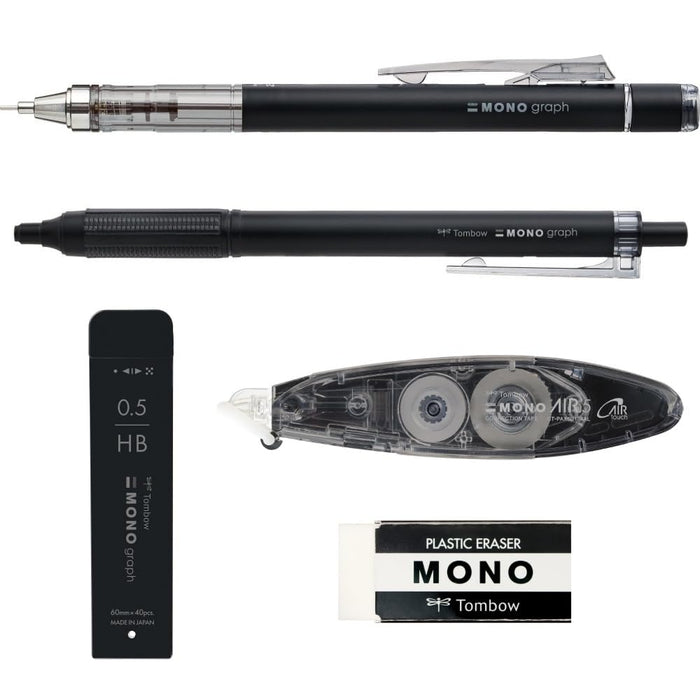 Tombow Mono Grayscale Stationery Set - Mechanical Pencil Lead Eraser Pen Correction Tape-Kiichin - The #1 Place for Japanese Goods in Your Hand!