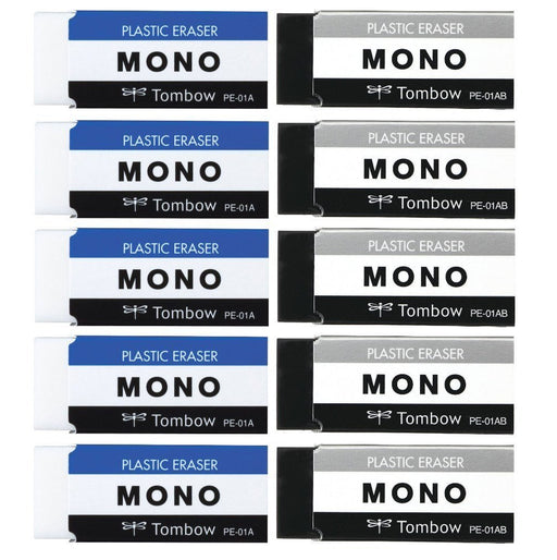 Tombow Mono Pe01 Pencil Eraser - 2 Colors Pack of 10 Jca-063Az Series-Kiichin - The #1 Place for Japanese Goods in Your Hand!