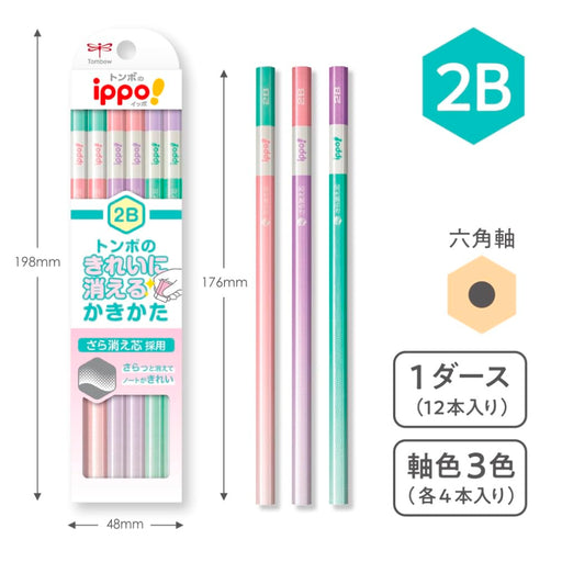 Tombow Ippo! 2B Erasable Pencils Pink Pack of 12-Kiichin - The #1 Place for Japanese Goods in Your Hand!