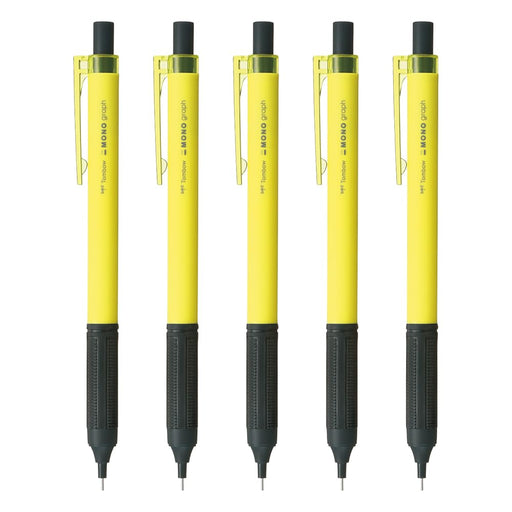 Tombow Mono Graph Light 0.5mm Mechanical Pencil Neon Yellow 5 Piece Set-Kiichin - The #1 Place for Japanese Goods in Your Hand!