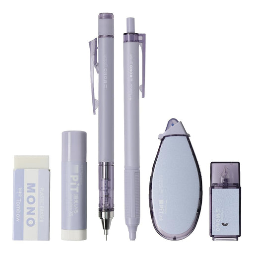 Tombow Mono Pit Mechanical Pencil 0.5mm Ash Lavender 6-Piece Stationery Set-Kiichin - The #1 Place for Japanese Goods in Your Hand!