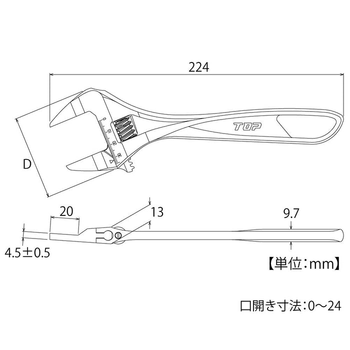 Top Kogyo Thin Straight Monkey Wrench HT-24 0-24mm Jaw Made in Japan-Kiichin - The #1 Place for Japanese Goods in Your Hand!