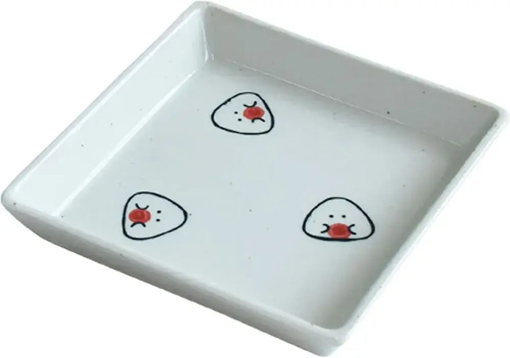 Ippinsha Gyutto Onigiri-san Dish Chopstick Rest Bean Plate Made in Japan - Square Plate Plum Onigiri - 4536818470927