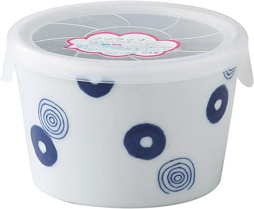 Saikai Pottery Hasami Ware Indigo Japan Range Pack with Lid Medium Bowl - Swirl Crest 8.5cm - 4965451425726