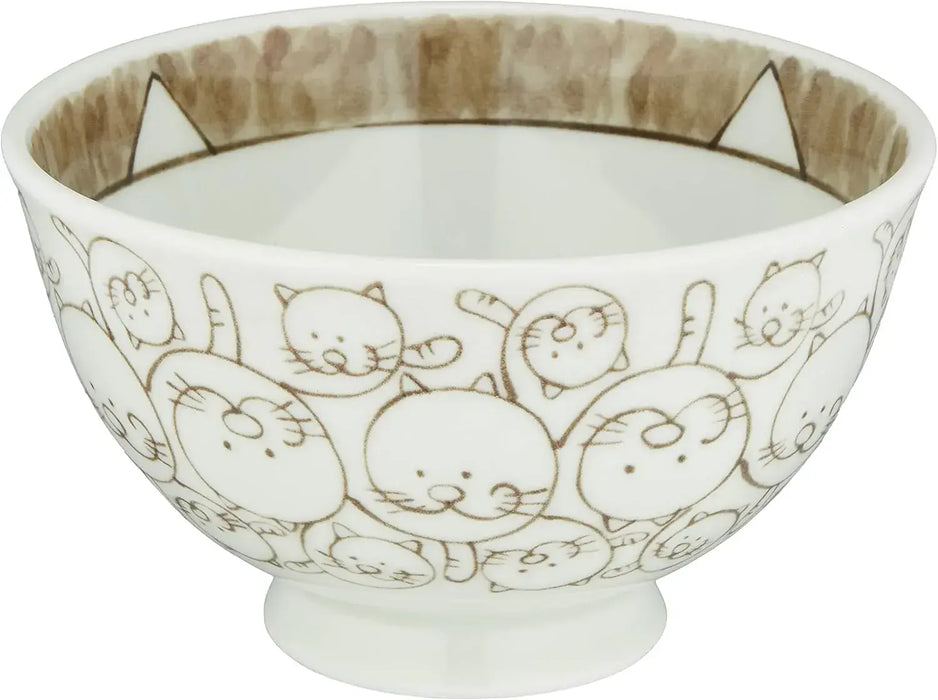 Saikai Toki Hasami Ware Rice Bowl Cat Arabesque Pattern