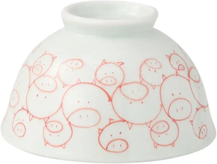 Saikai Toki Hasami Ware Rice Bowl Cat Arabesque Pattern - Pig Arabesque 11.5x6.5cm - 4965451446677