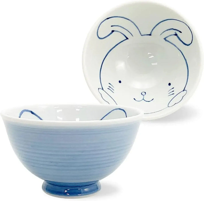 Seikai Toki Arita Yaki Lightweight Tea Bowl Rice Bowl - 02 Rabbit Blue - 4965451433899