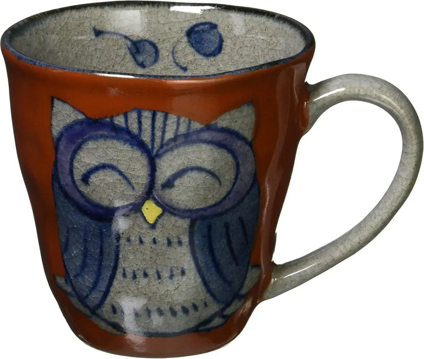 Seikai Toki Hasami Ware Yumono Hand Owl Pattern Dish - 2 Red Mug - 4965451839776