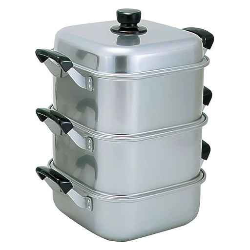 Akao Aluminium 26cm 3-Tier Square Steamer - Efficient and Versatile Cooking Solution-Kiichin - The #1 Place for Japanese Goods in Your Hand!