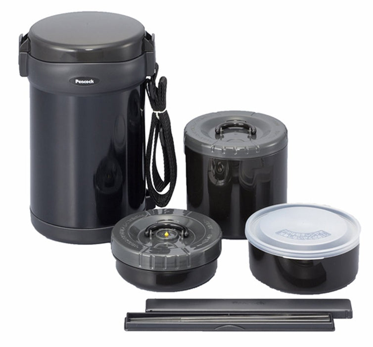 Peacock Thermos Industry Stainless Lunch Jar - Clear Black AOL-20 Japan-Kiichin - The #1 Place for Japanese Goods in Your Hand!